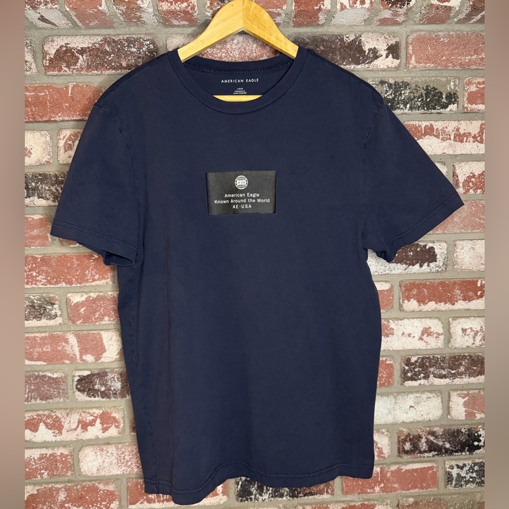 American Eagle Outfitters Known Around The World AE•USA Men's Dark Blue Tee
